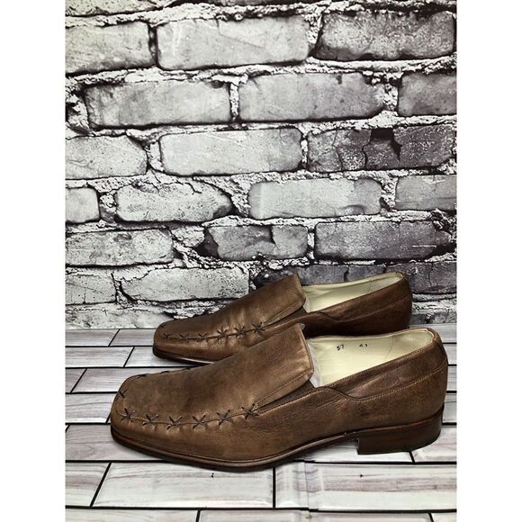 Marco Delli Brown Shimmer Leather Square Toe Loafers Dress Shoes Men Sz 41EU/8US main image 7
